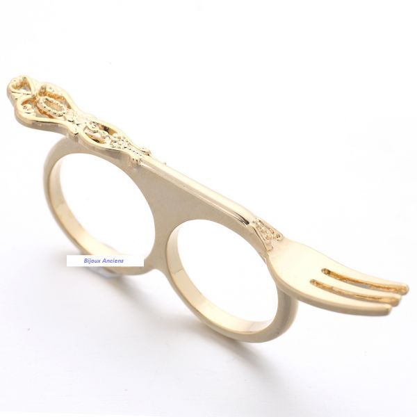 Anel Duplo Garfo Dourado
